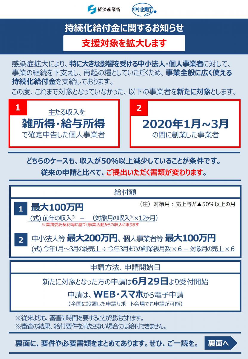 主 事業 持続 金 個人 給付